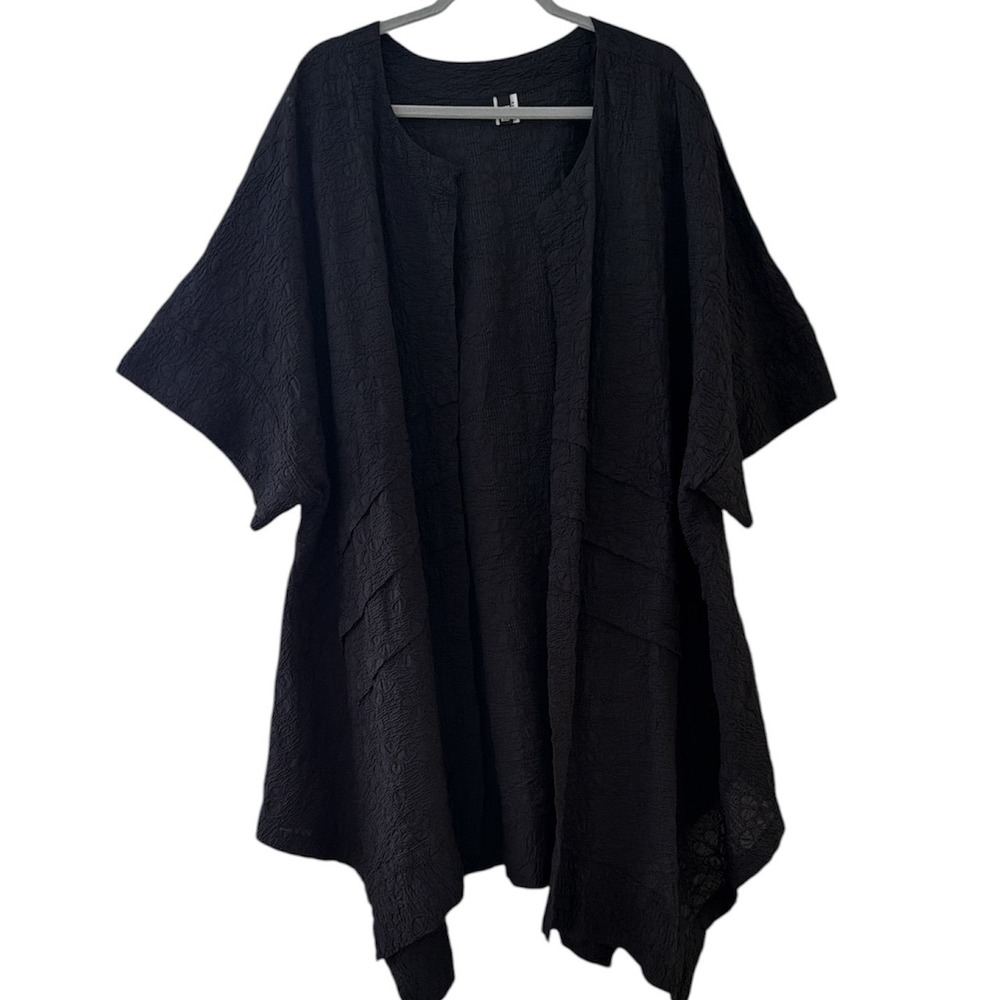 Dress To Kill Black Textured Cotton Open Front Kimono Jacket OS Made in USA